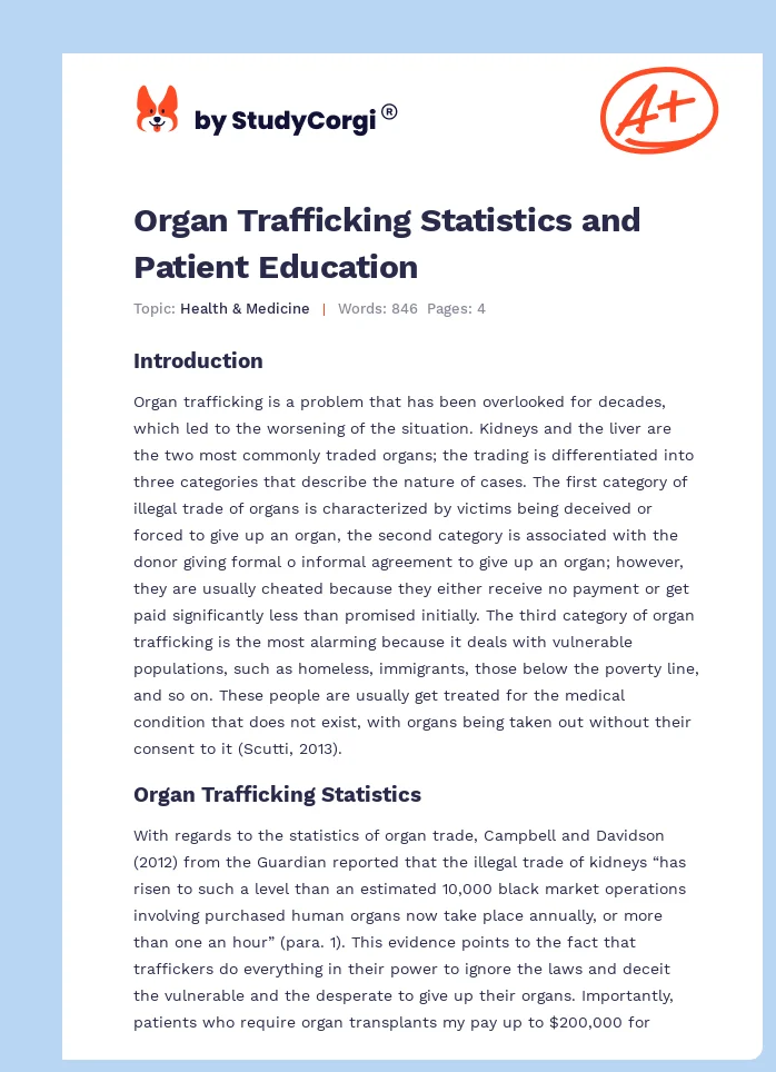 Organ Trafficking Statistics and Patient Education. Page 1