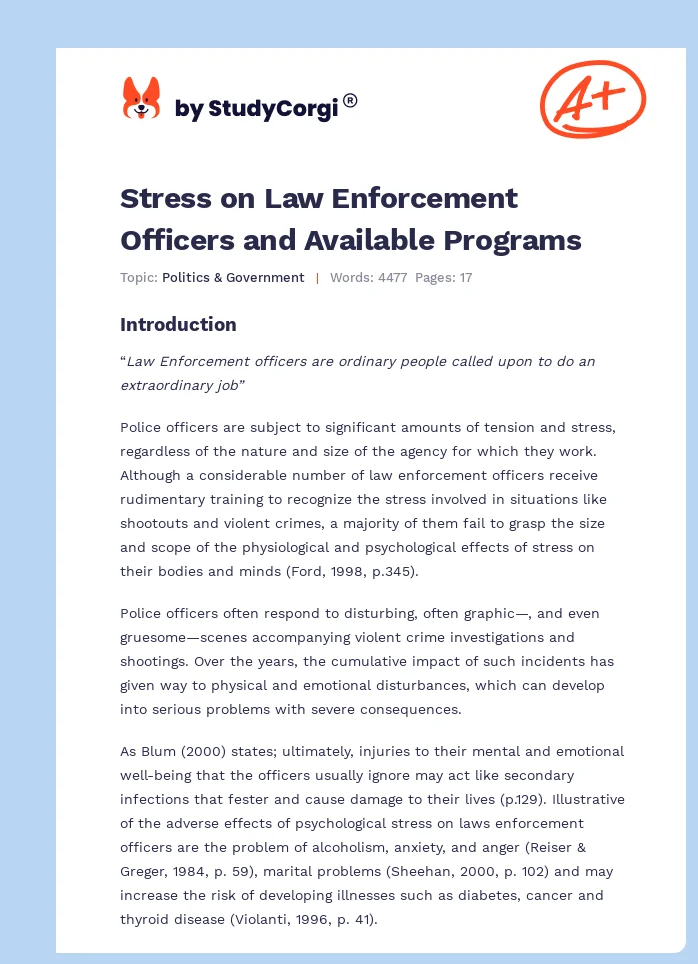 Stress on Law Enforcement Officers and Available Programs. Page 1