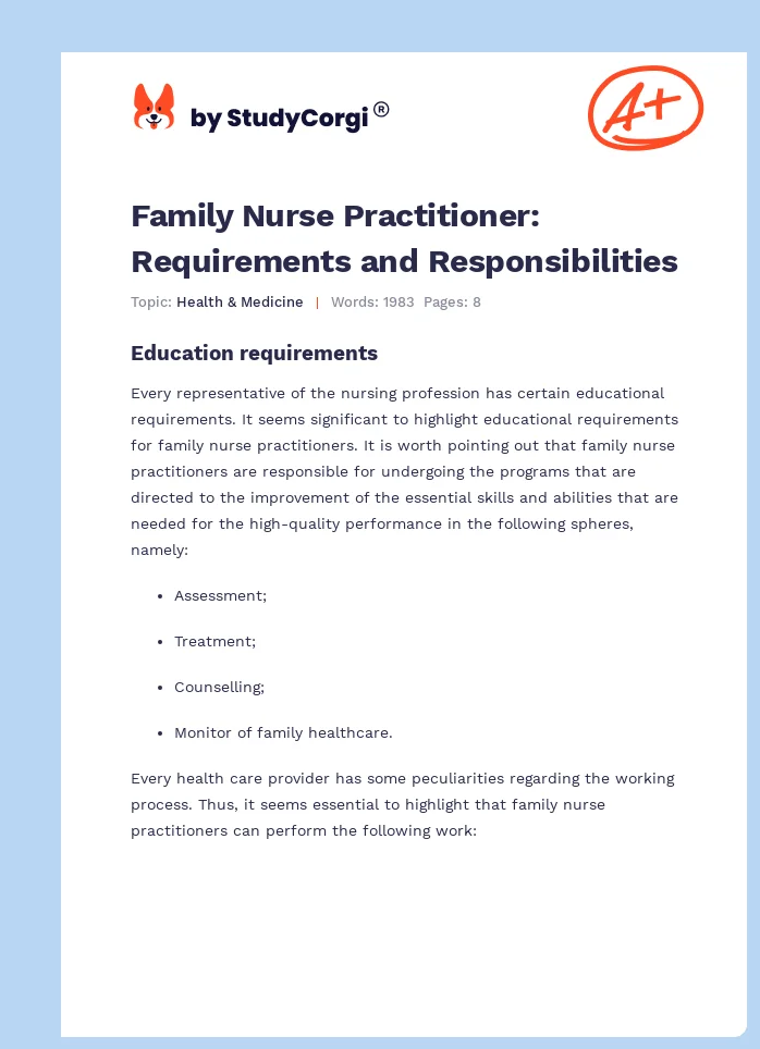 Family Nurse Practitioner: Requirements and Responsibilities. Page 1
