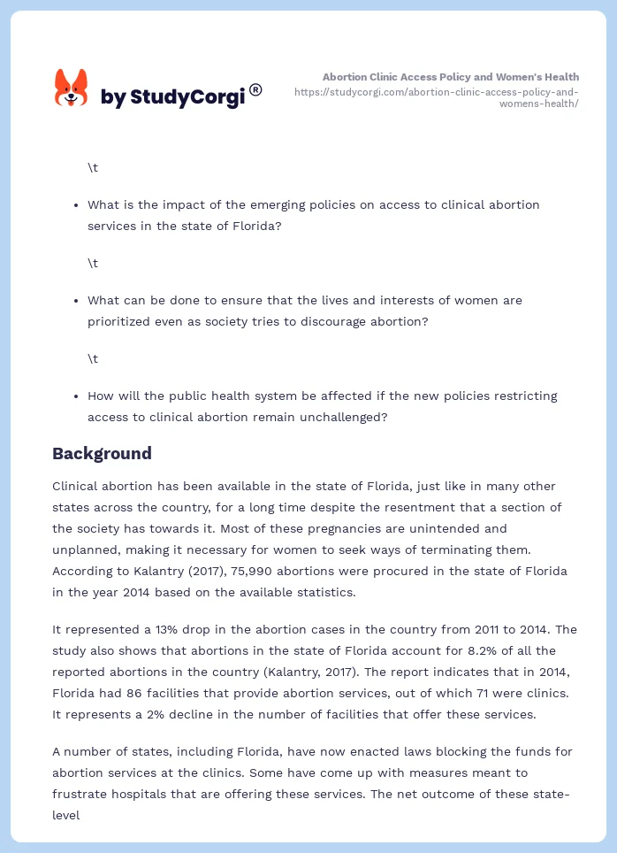 Abortion Clinic Access Policy and Women's Health. Page 2