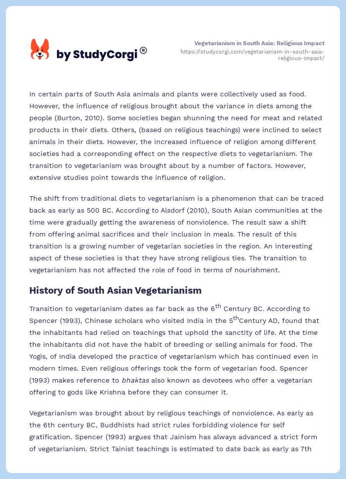 Vegetarianism in South Asia: Religious Impact. Page 2