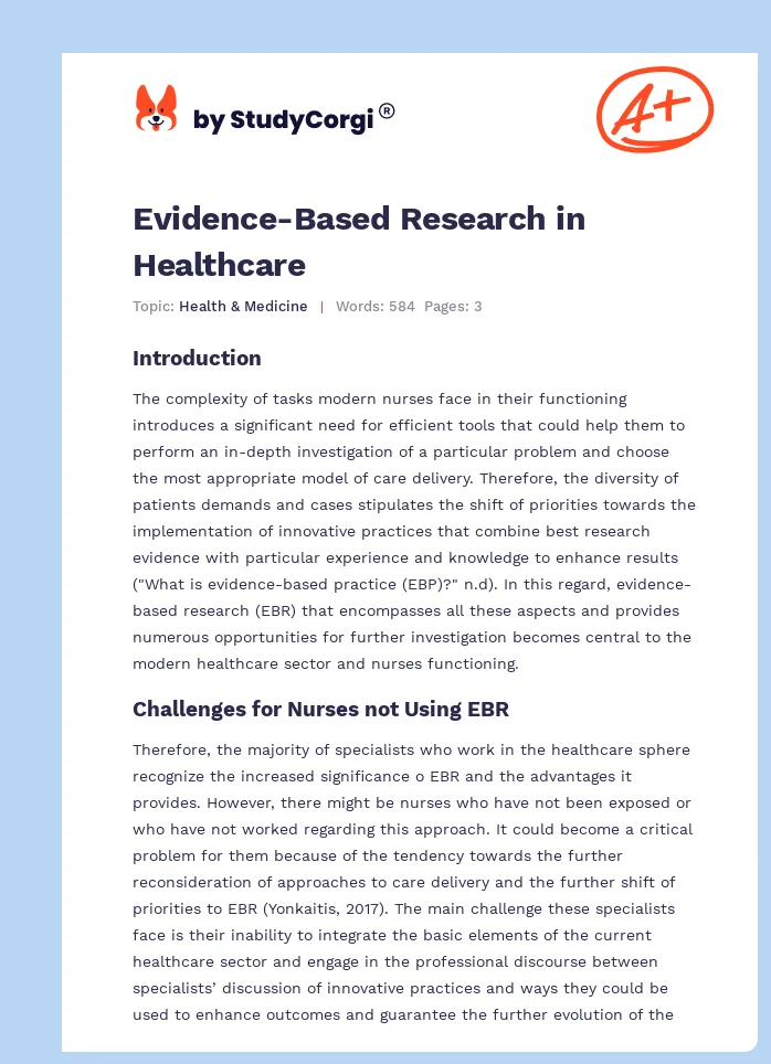 Evidence-Based Research in Healthcare. Page 1
