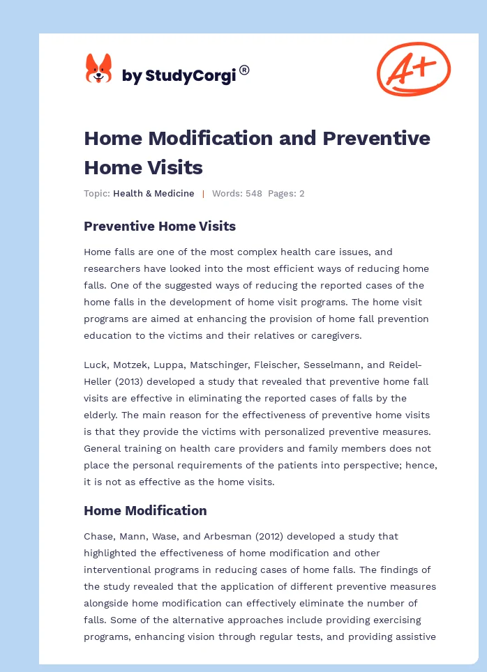 Home Modification and Preventive Home Visits. Page 1