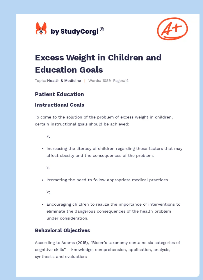 Excess Weight in Children and Education Goals. Page 1