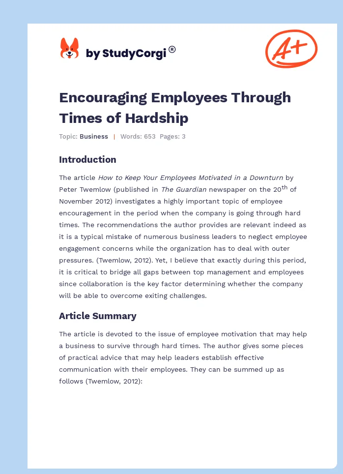 Encouraging Employees Through Times of Hardship. Page 1