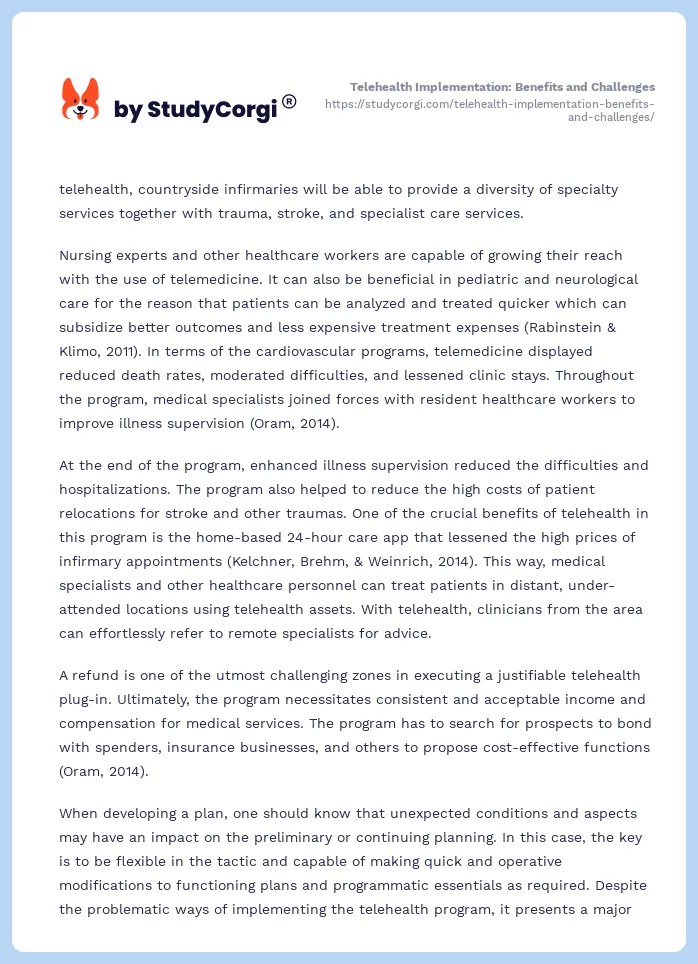 Telehealth Implementation: Benefits and Challenges. Page 2
