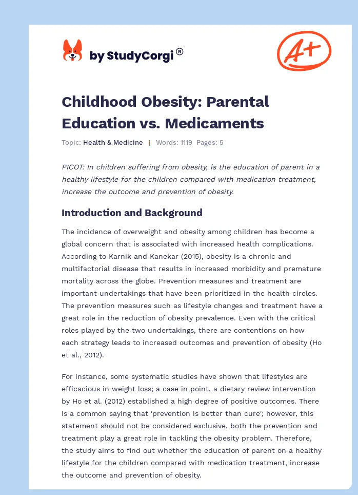 Childhood Obesity: Parental Education vs. Medicaments. Page 1