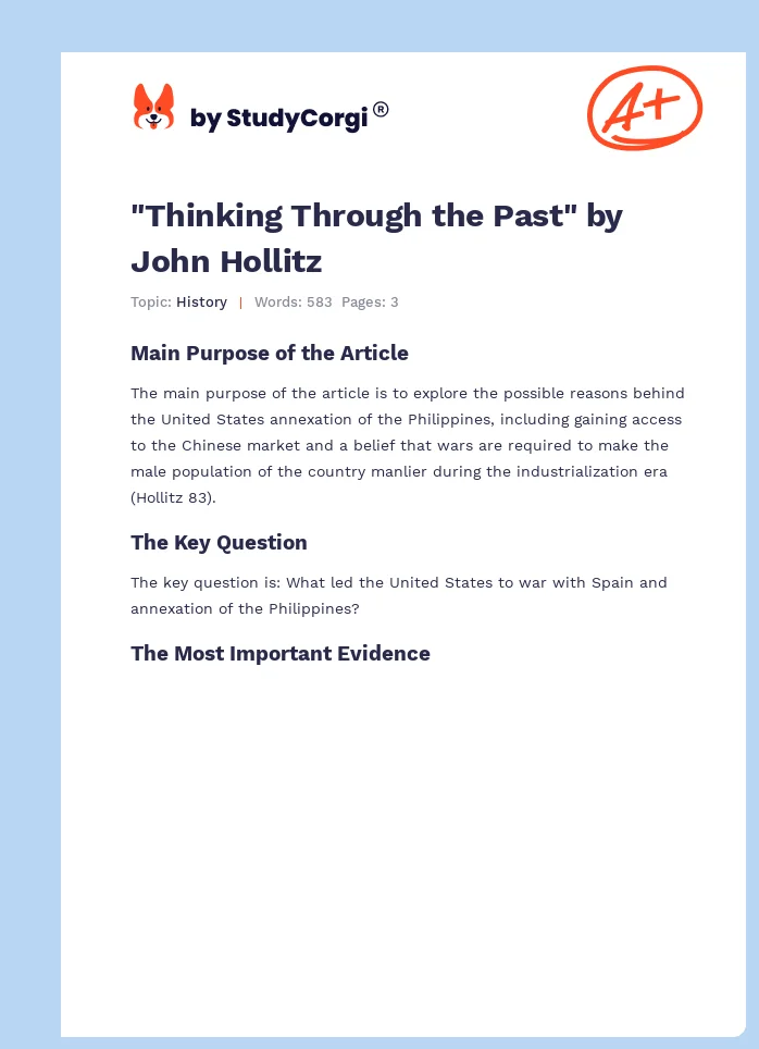 "Thinking Through the Past" by John Hollitz. Page 1