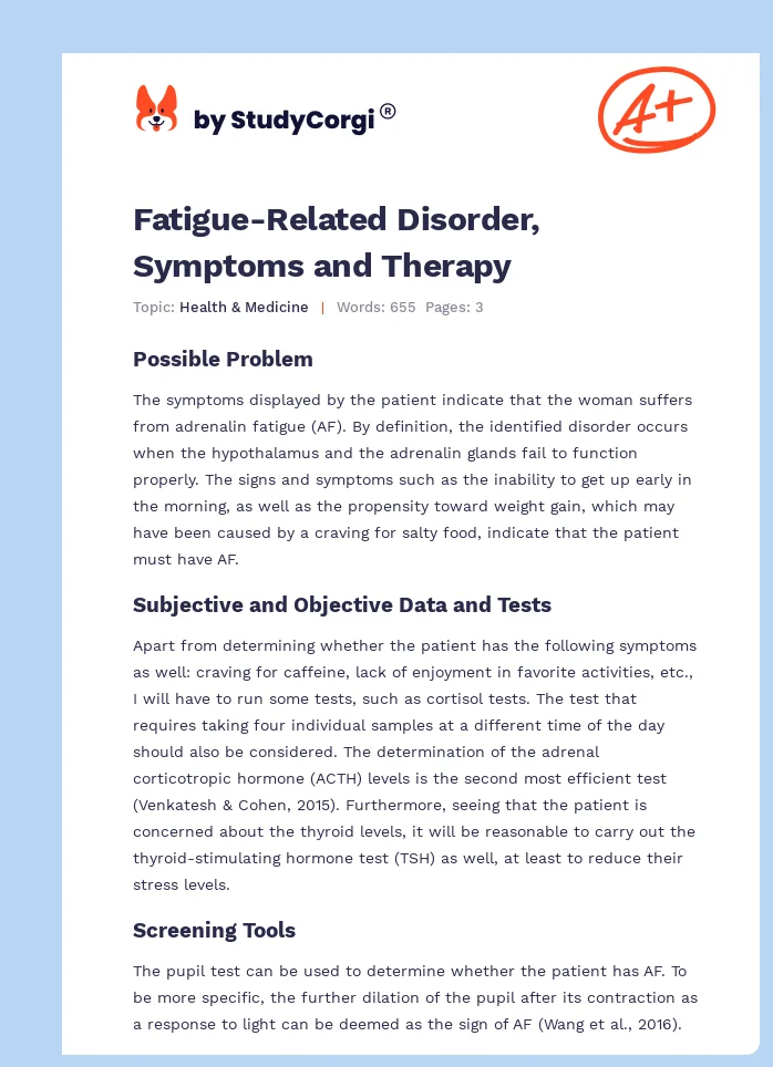 Fatigue-Related Disorder, Symptoms and Therapy. Page 1