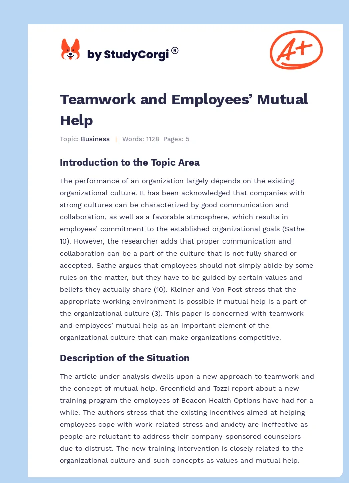 Teamwork and Employees’ Mutual Help. Page 1