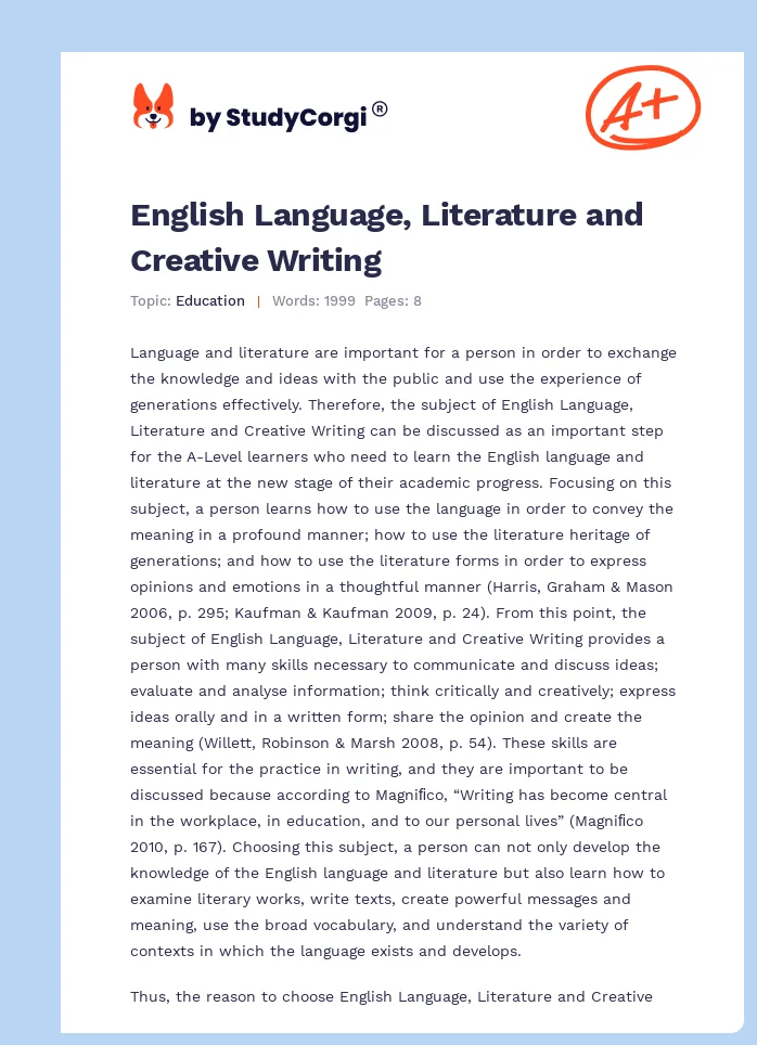 English Language, Literature and Creative Writing. Page 1