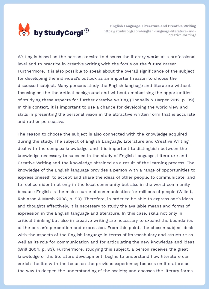 English Language, Literature and Creative Writing. Page 2