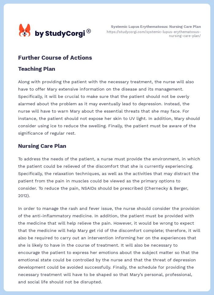 Systemic Lupus Erythematosus: Nursing Care Plan. Page 2