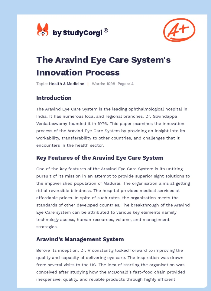 The Aravind Eye Care System's Innovation Process. Page 1