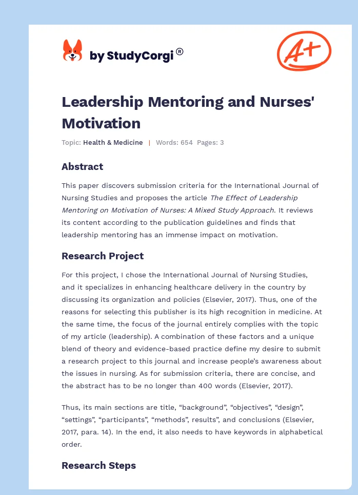 Leadership Mentoring and Nurses' Motivation. Page 1