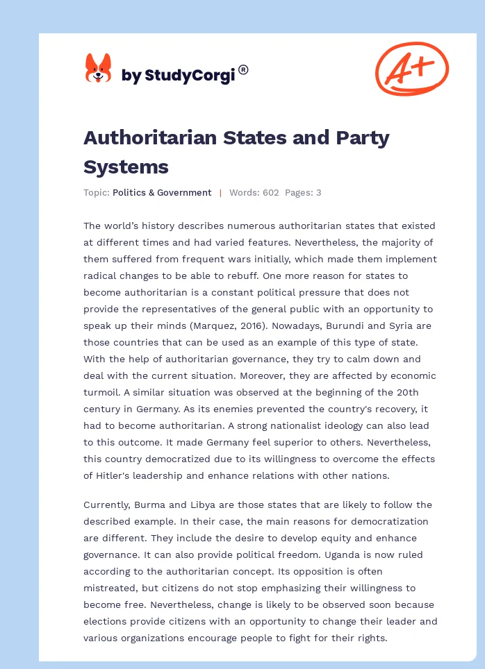 Authoritarian States and Party Systems. Page 1