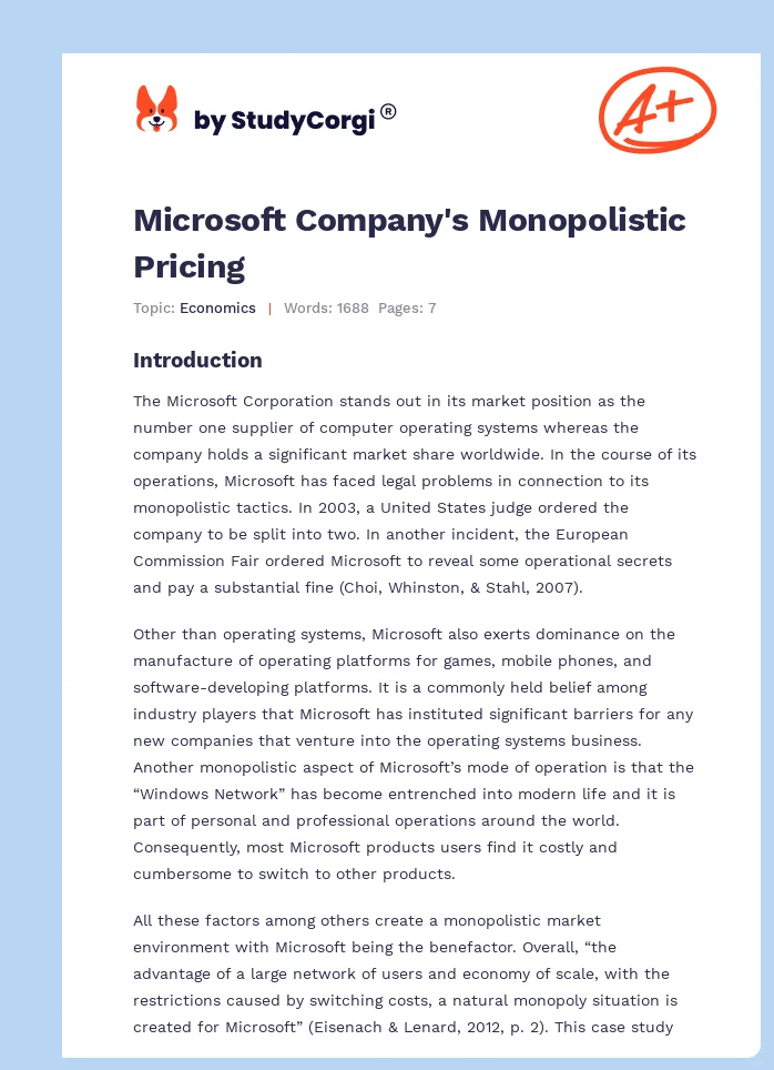Microsoft Company's Monopolistic Pricing. Page 1