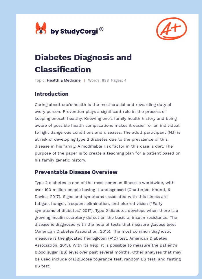 Diabetes Diagnosis and Classification. Page 1