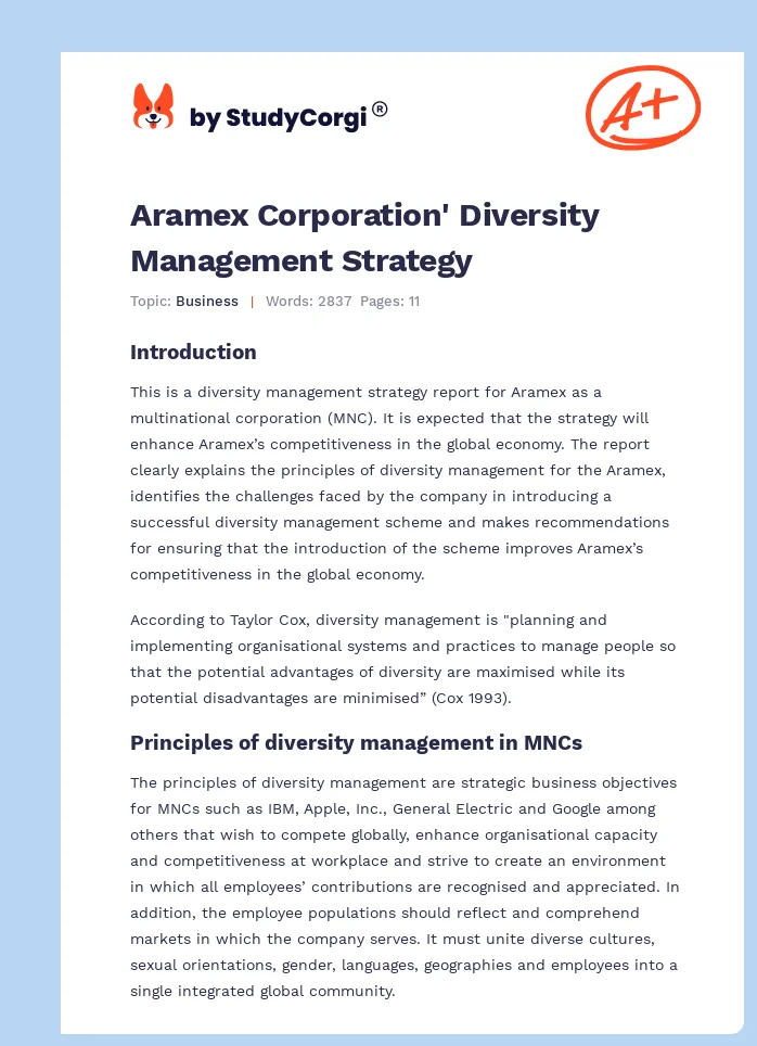 Aramex Corporation' Diversity Management Strategy. Page 1
