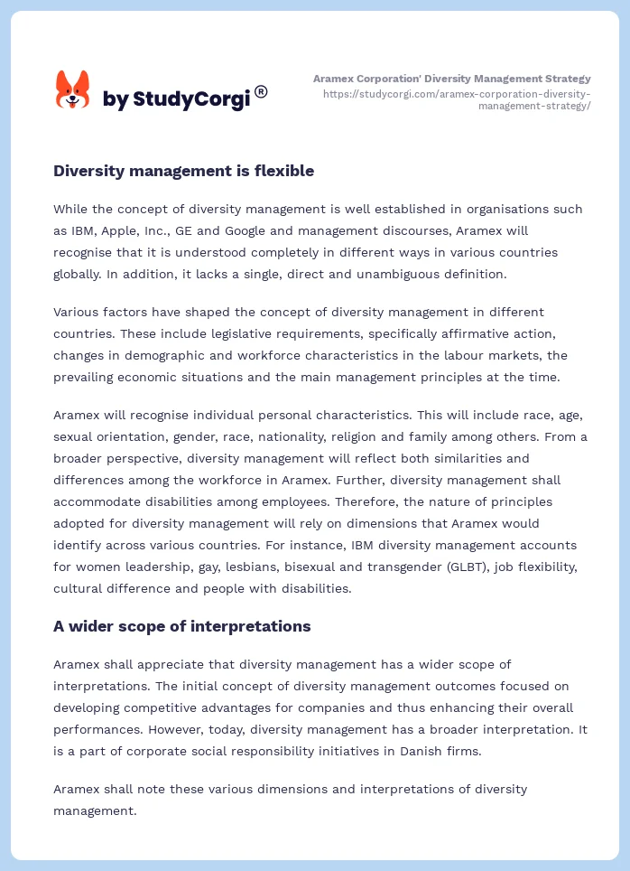 Aramex Corporation' Diversity Management Strategy. Page 2