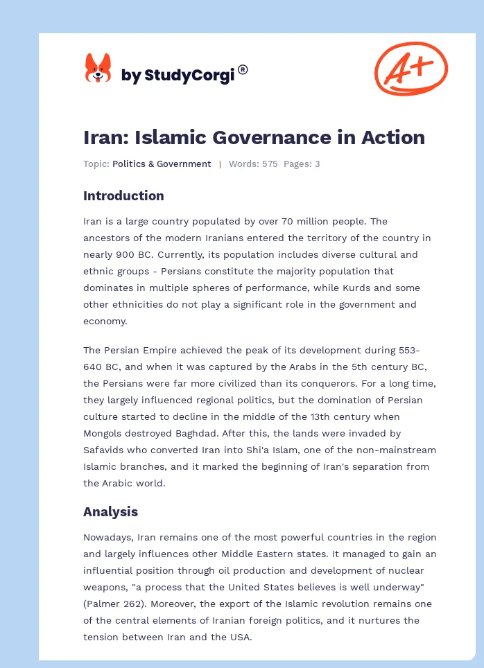 Iran: Islamic Governance in Action. Page 1