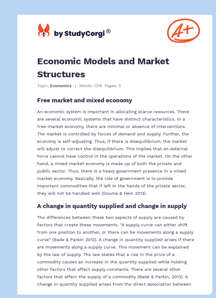 Economic Models and Market Structures. Page 1
