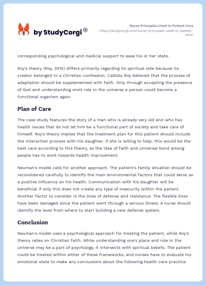 Nurse Principles Used in Patient Care. Page 2