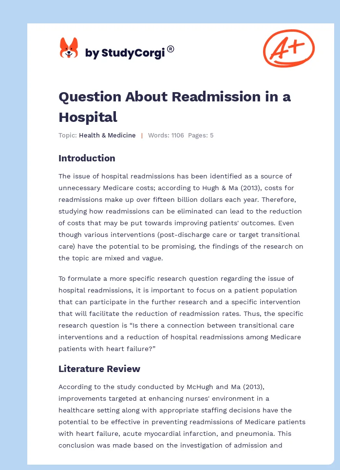 Question About Readmission in a Hospital. Page 1