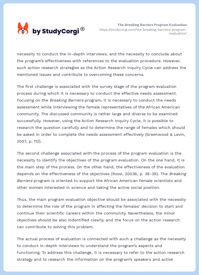 The Breaking Barriers Program Evaluation. Page 2