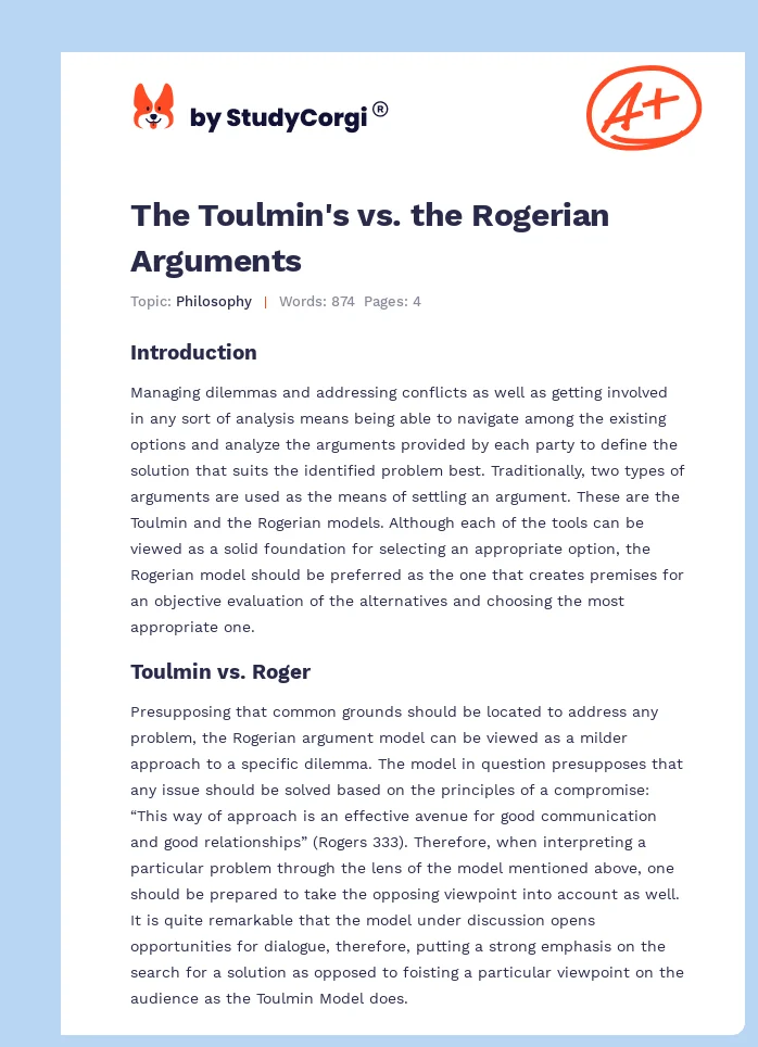 The Toulmin's vs. the Rogerian Arguments. Page 1