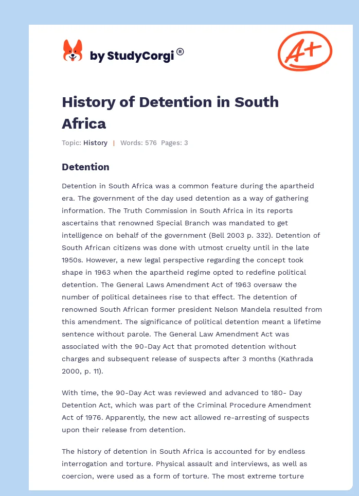 History of Detention in South Africa. Page 1