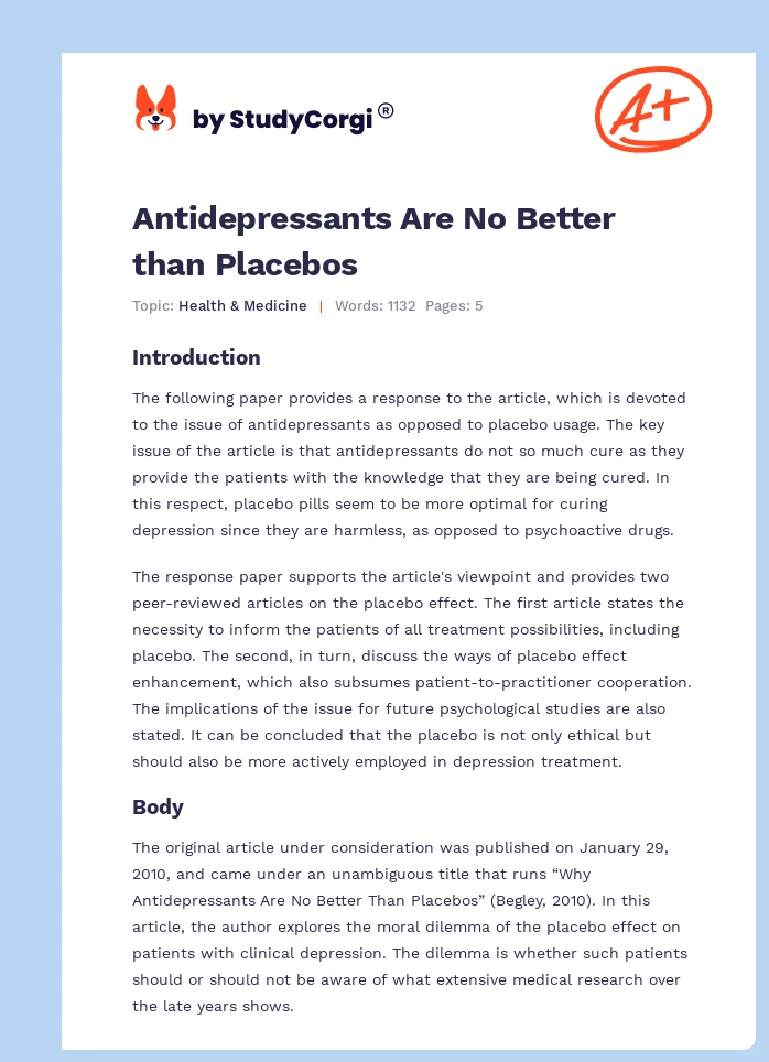 Antidepressants Are No Better than Placebos. Page 1