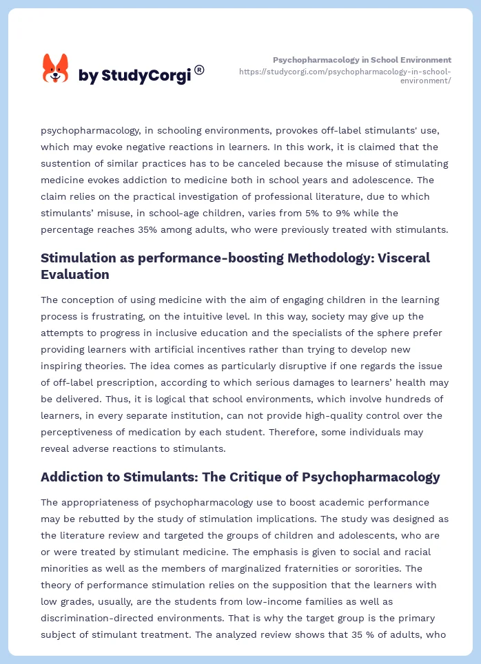 Psychopharmacology in School Environment. Page 2