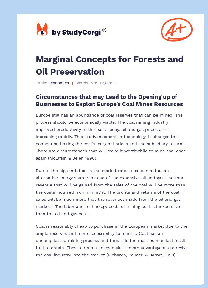 Marginal Concepts for Forests and Oil Preservation. Page 1
