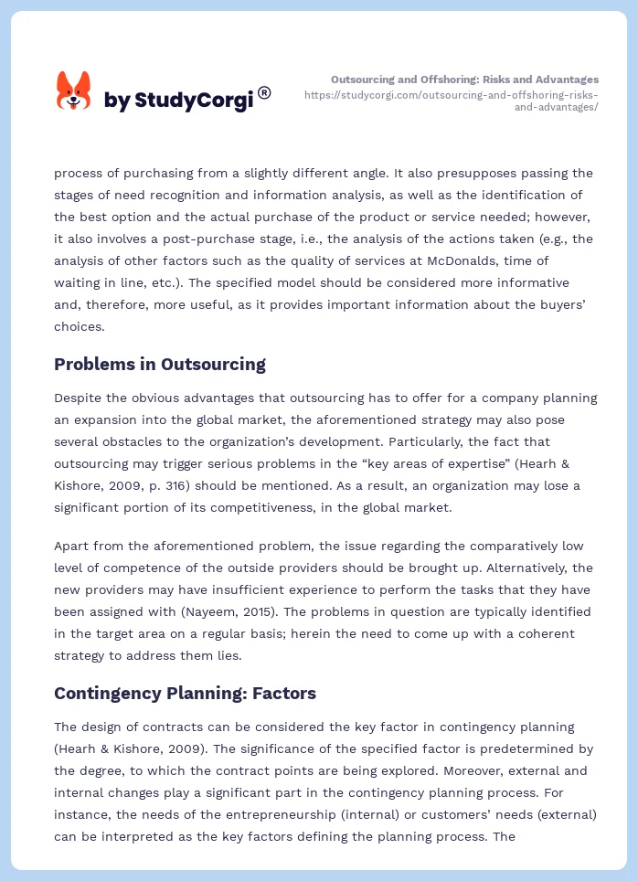 Outsourcing and Offshoring: Risks and Advantages. Page 2