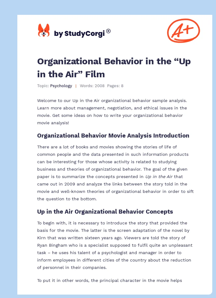 Organizational Behavior in the “Up in the Air” Film. Page 1
