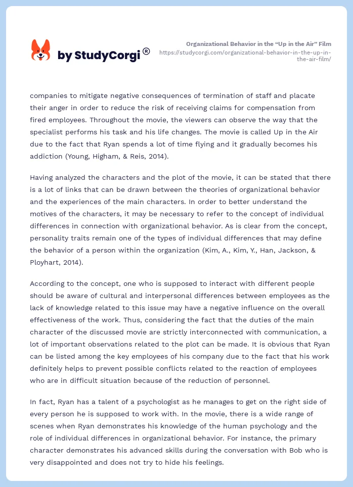Organizational Behavior in the “Up in the Air” Film. Page 2