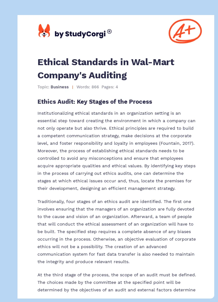 Ethical Standards in Wal-Mart Company's Auditing. Page 1