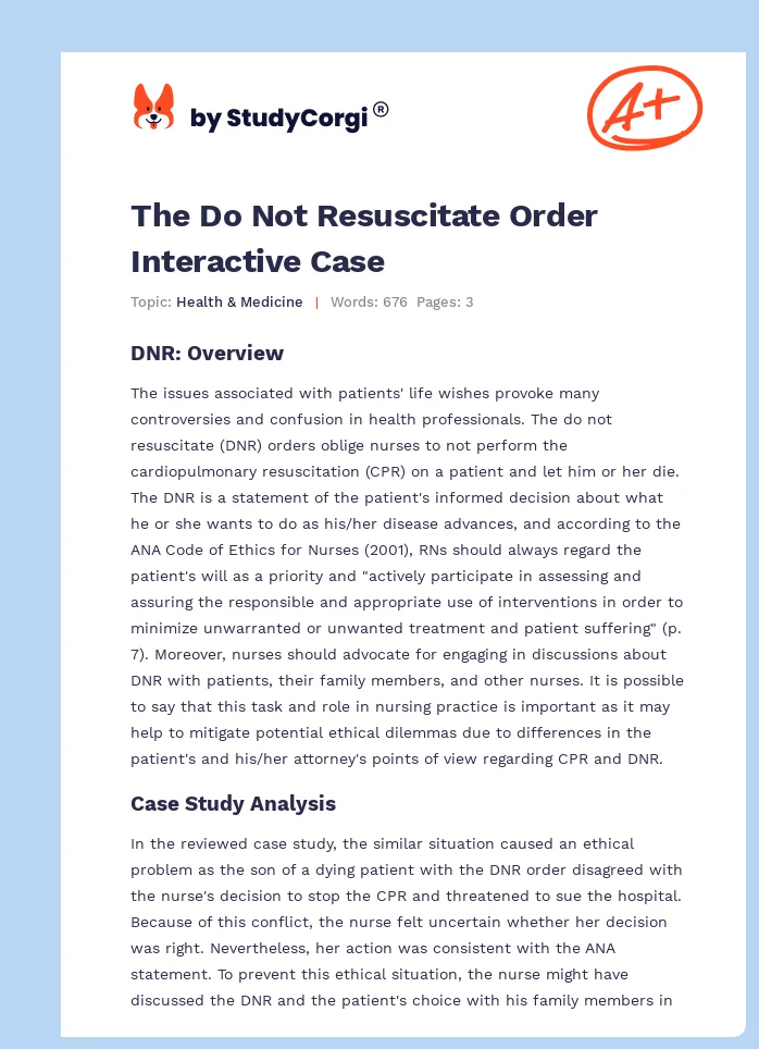 The Do Not Resuscitate Order Interactive Case. Page 1