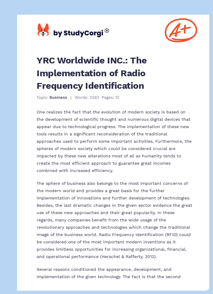YRC Worldwide INC.: The Implementation of Radio Frequency Identification. Page 1