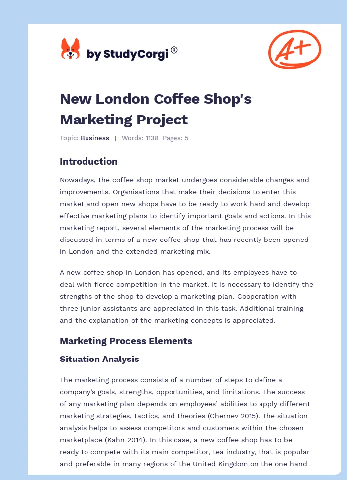 New London Coffee Shop's Marketing Project. Page 1