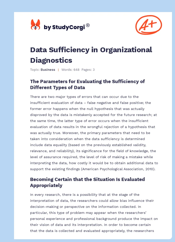 Data Sufficiency in Organizational Diagnostics. Page 1