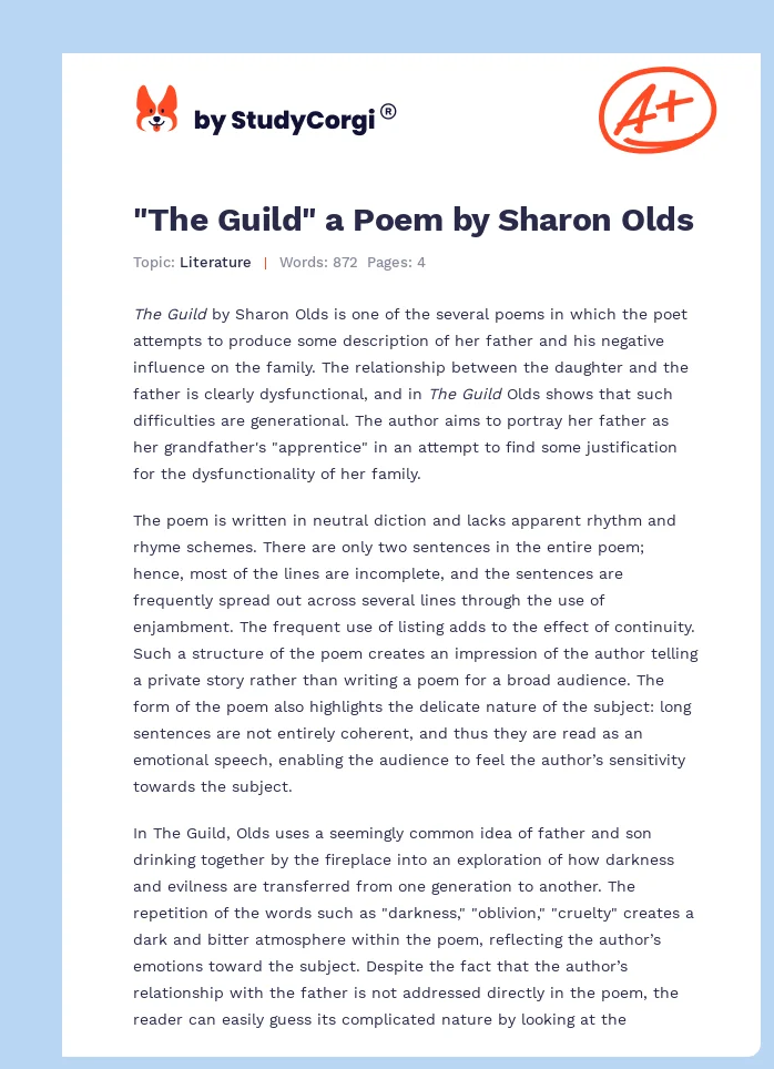 "The Guild" a Poem by Sharon Olds. Page 1