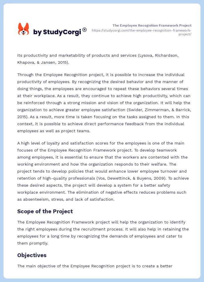 The Employee Recognition Framework Project. Page 2