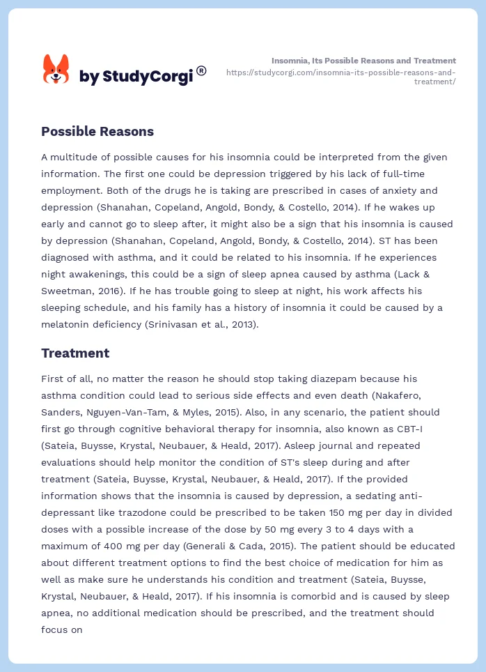 Insomnia, Its Possible Reasons and Treatment. Page 2