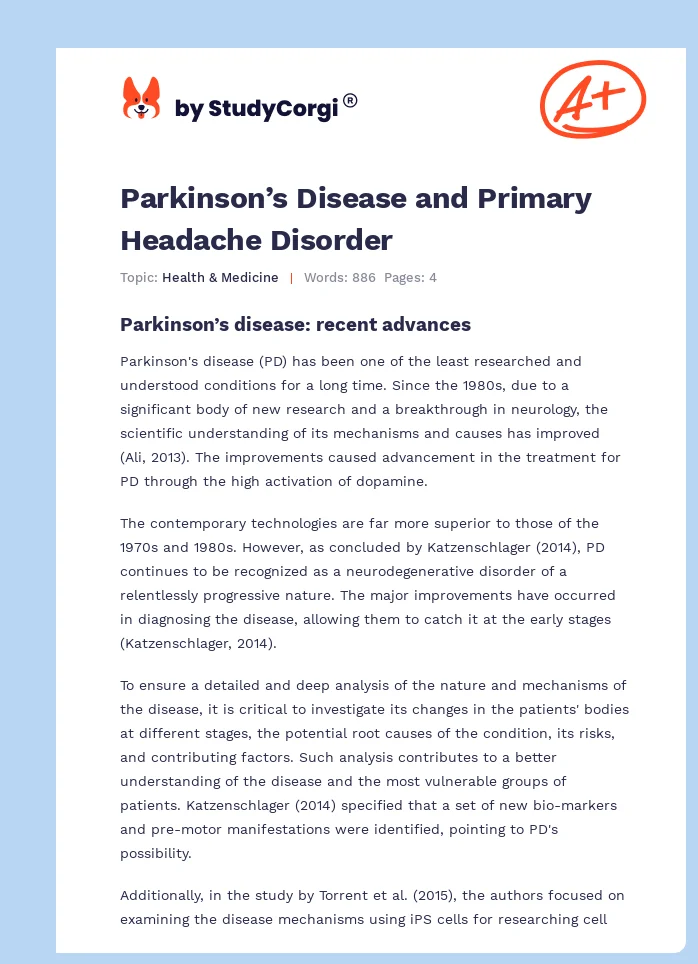 Parkinson’s Disease and Primary Headache Disorder. Page 1