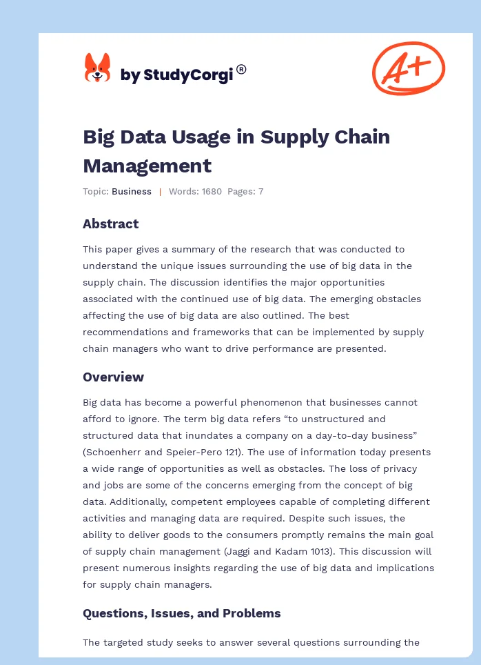 Big Data Usage in Supply Chain Management. Page 1