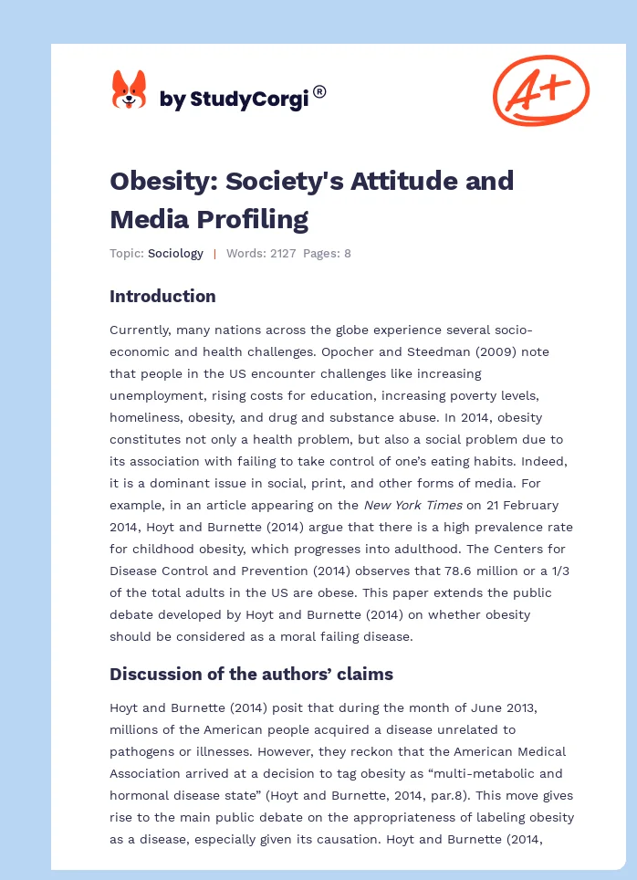 Obesity: Society's Attitude and Media Profiling. Page 1
