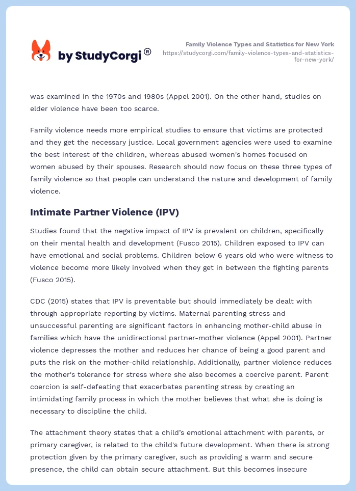 Family Violence Types and Statistics for New York. Page 2