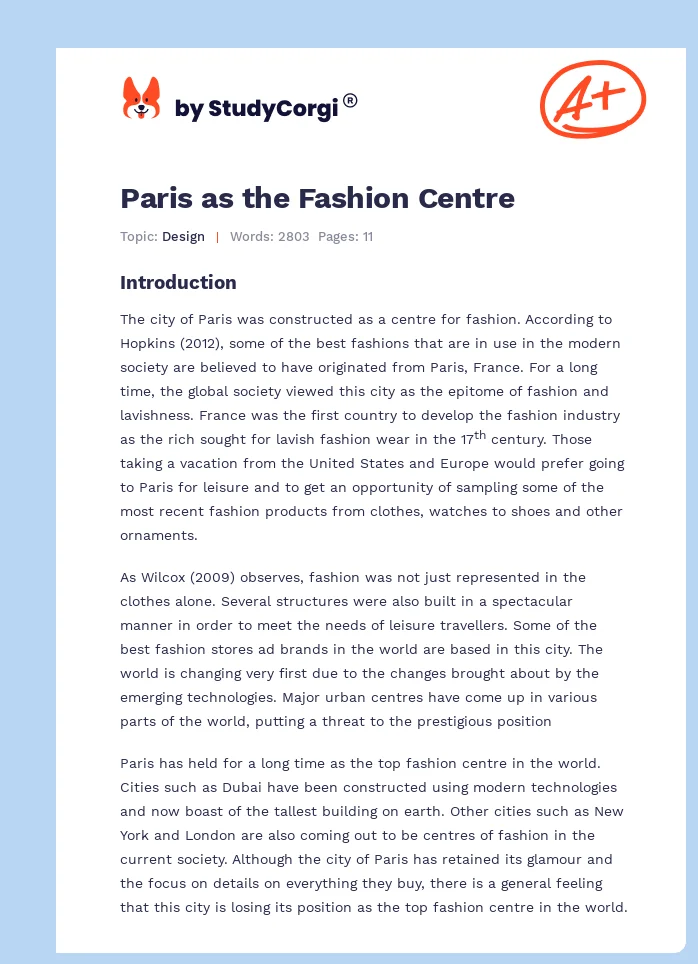 Paris as the Fashion Centre. Page 1